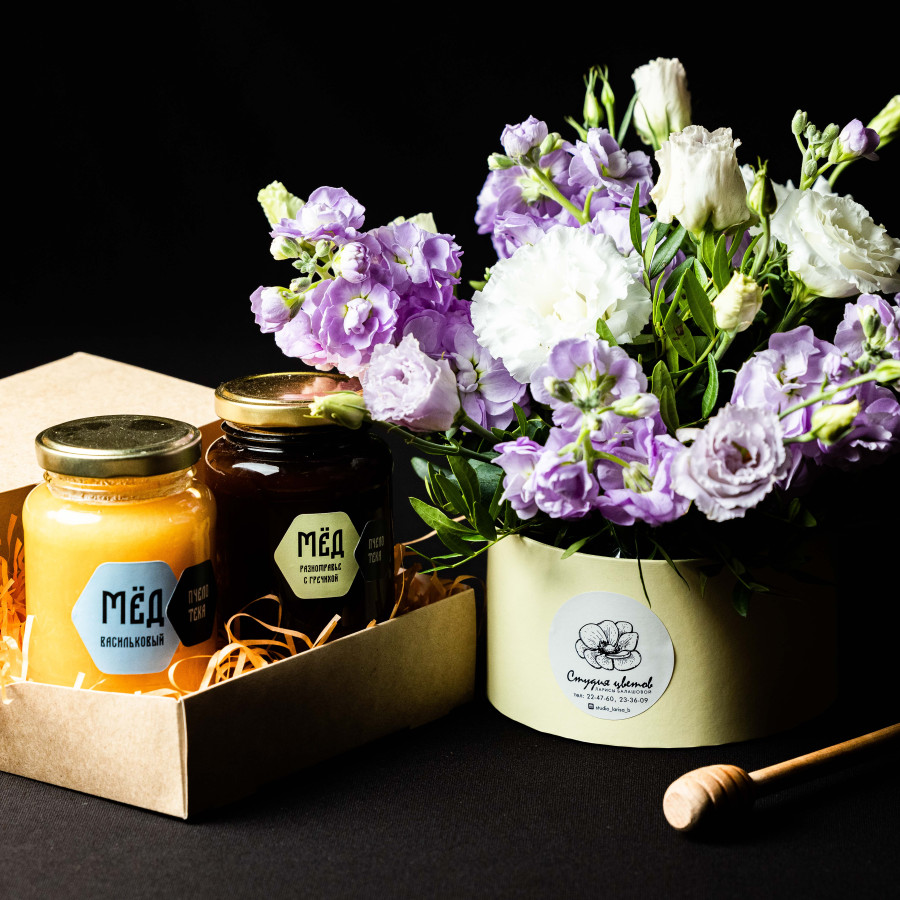 Подарочный набор 2 баночки по 0.35 кг Мед  Липовый/разнотравье/цветочная композиция